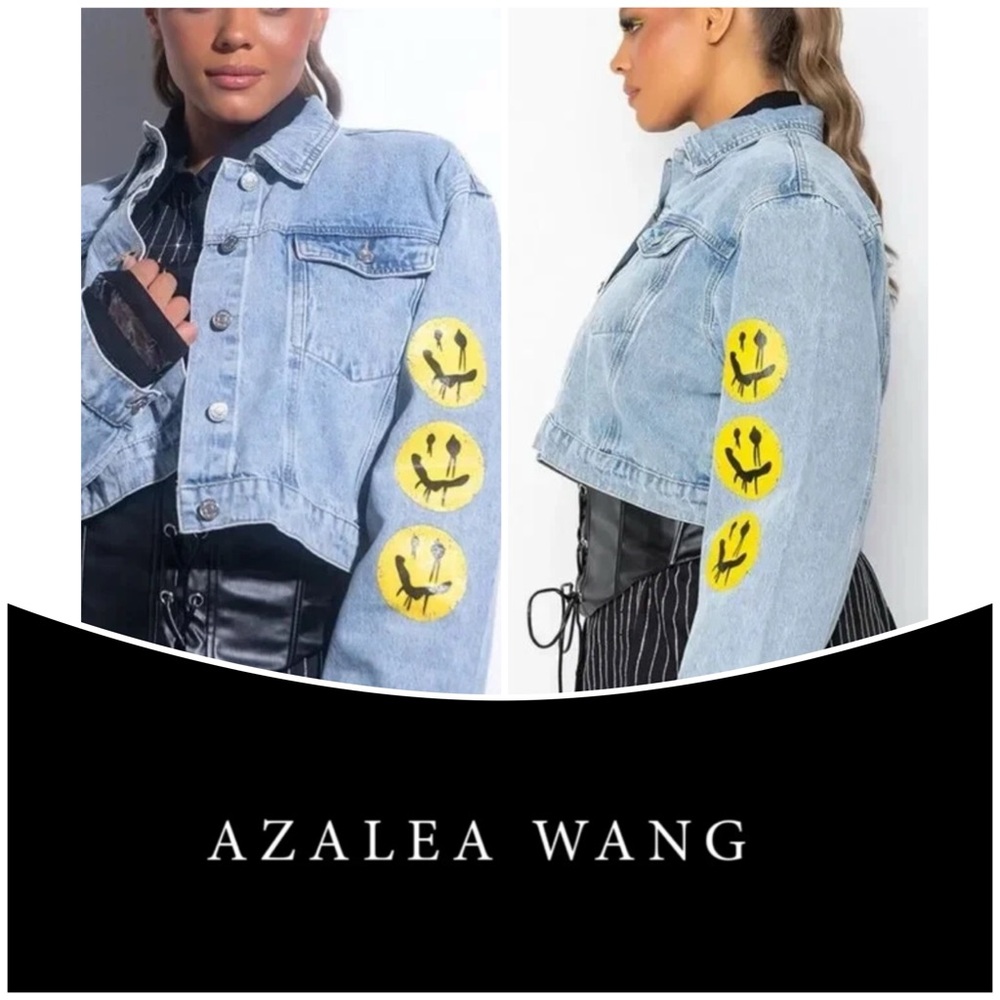 🔥Azalea Wang Denim Jacket with Yellow Smiley Patches